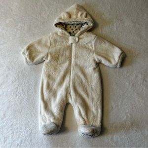 5/$20 The Children's Place Baby Unisex Jumpsuit Size 0-6 M Beige Faux Fur Bear